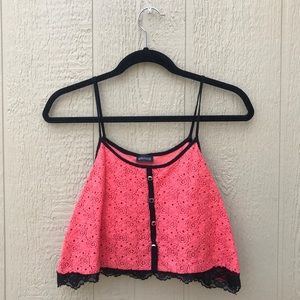 Love Culture Peach Pink Spaghetti Crop Tank Top L